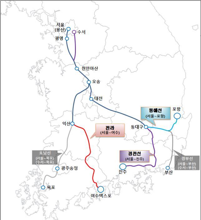 [서울=뉴시스] 지도는 에스알의 고속철도 노선도 및 수혜지역. (사진=국토교통부 제공) 2023.04.07. photo@newsis.com *재판매 및 DB 금지