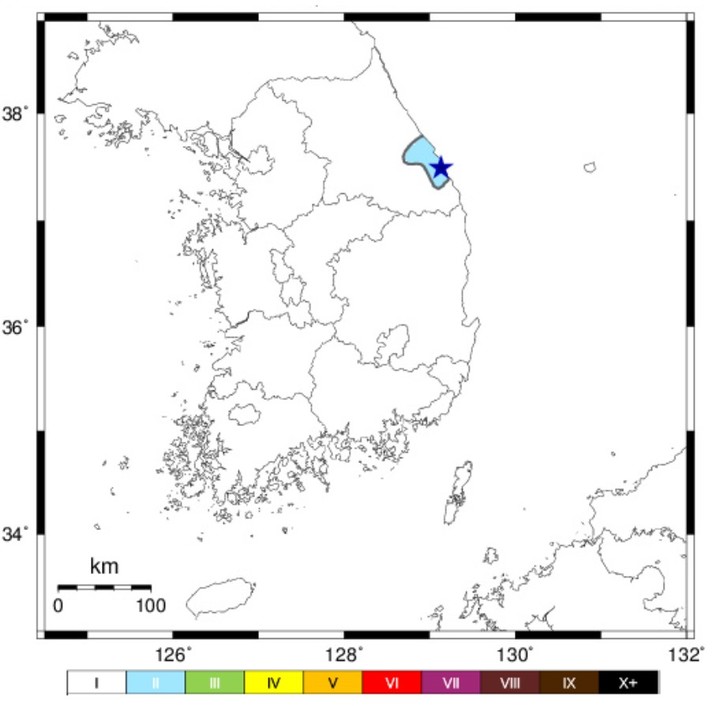 8일 오후 7시51분께 강원 동해시 남남동쪽 4km 해역에서 규모 2.5 지진이 발생했다. 사진=기상청 제공 *재판매 및 DB 금지