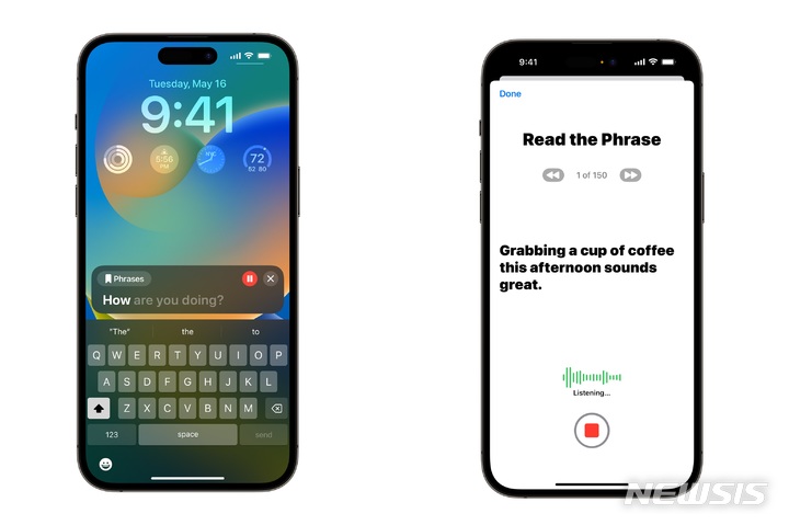 [서울=뉴시스]애플은 장애가 있는 이들을 위한 전용 소프트웨어인 '손쉬운 사용 기능'을 출시한다고 16일 밝혔다. 사진은 손쉬운 사용 기능 중 하나인 '라이브 스피치(왼쪽)'과 '퍼스널 보이스' 사용 모습. (사진=애플 제공)