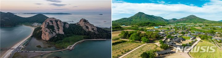 [세종=뉴시스] 전북 군산시 고군산군도의 대표 명소인 선유도 망주봉(左)과 경북 의성군의 대표 명소인 금성산(右) 모습. (자료= 환경부 제공)