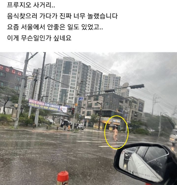 충청남도 당진에서 한 남성이 나체로 무단횡단을 하는 모습 (사진=온라인 커뮤니티 '에펨 코리아' 캡처) *재판매 및 DB 금지