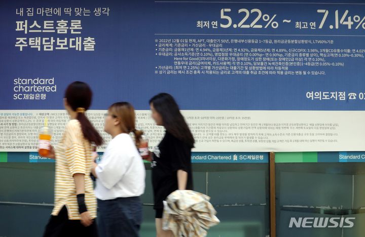 [서울=뉴시스] 조성봉 기자= 사진은 17일 서울 시내 은행 외벽에 게시되어 있는 주담대 금리 안내문. 2023.08.17. suncho21@newsis.com
