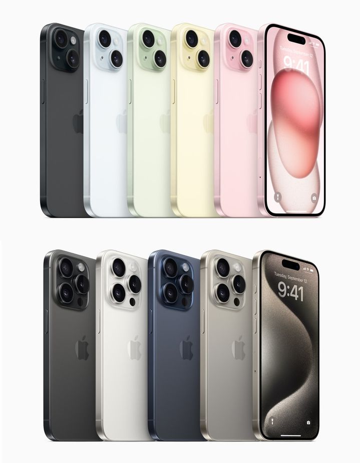 아이폰15 일반 라인업(위쪽)과 프로 라인업 색상. (사진=애플 제공) *재판매 및 DB 금지
