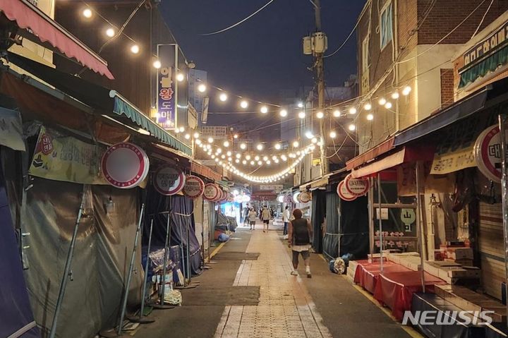 [인천=뉴시스] 인천 부평구 부평동 부평종합시장 골목에 발광다이오드(LED) 볼 전구를 설치한 모습. (사진=부평구 제공)