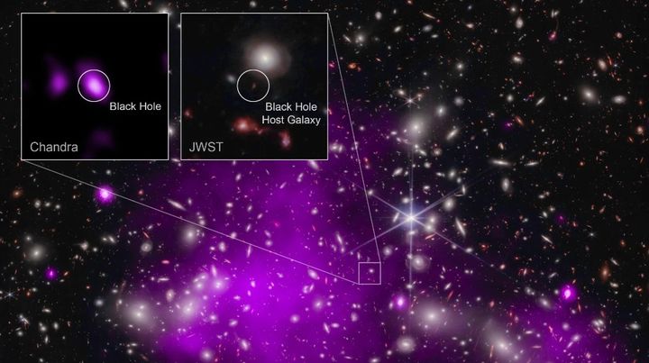 제임스웹 우주망원경과 찬드라 X선 관측선으로 관찰한 UHZ1 은하와 중심 블랙홀. (사진=나사) *재판매 및 DB 금지
