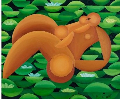 정강자, <연못 위의 모자(Mother and Son on a Pond)>, 2007, 캔버스에 유채, 61 x 73 cm © Estate of JUNG Kangja & ARARIO GALLERY *재판매 및 DB 금지