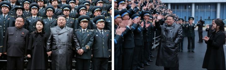 [서울=뉴시스] 김정은 북한 국무위원장이 첫 군사정찰위성 '만리경 1호' 발사 성공을 축하하는 의미에서 23일 국가항공우주기술총국을 방문해 과학자, 기술자 등과 기념사진을 찍고 있다. 딸 주애도 동행했다. 2023.11.24. (사진=노동신문 캡처) *재판매 및 DB 금지