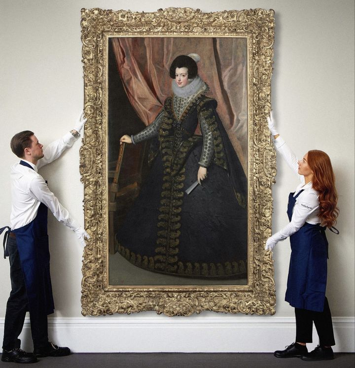 [서울=뉴시스]17세기 스페인 궁정화가 디에고 벨라스케스가 그린 이사벨 데 보르본 스페인 왕비의 초상화가 그의 작품 경매의 기존 최고가인 1690만달러(약 220억7000만원)의 두 배가 넘는 3500만달러(약 457억원)에 낙찰될 것으로 예상된다고 지난달 30일(현지시간) 영국 가디언이 보도했다.(사진=경매업체 소더비(Sotheby's) X 갈무리) 2023.12.03. *재판매 및 DB 금지