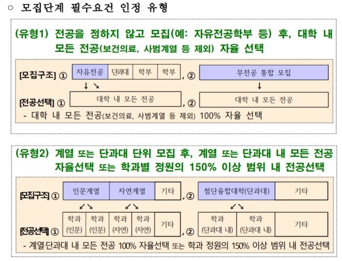 [세종=뉴시스] 교육부가 지난 2일 공개한 대학혁신지원사업 및 국립대학 육성사업 개편 방안 시안. 대학들은 시안에 담긴 방식(사진)을 택해 무전공 입학을 확대해야 국고 인센티브를 받을 수 있도록 설계됐다. 교육부는 24일 대학들의 반발을 고려해 이를 당장 올해 적용하지 않겠다고 밝혔다. (자료=교육부 제공). 2024.01.24. photo@newsis.com *재판매 및 DB 금지