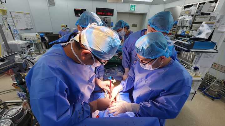 [광주=뉴시스] 전남대학교병원 심장혈관흉부외과 의료진이 심장수술을 진행하고 있다. (사진=전남대병원 제공. 기사와 직접이 없습니다.) 2024.03.11. photo@newsis.com *재판매 및 DB 금지