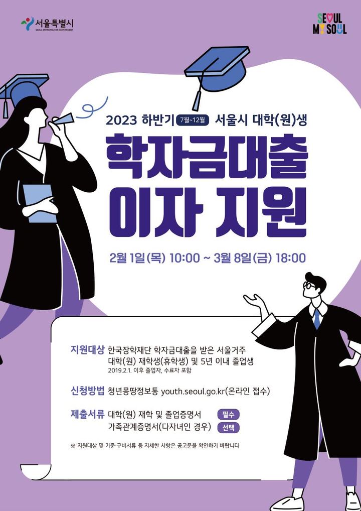 [서울=뉴시스]서울시 학자금대출 이자 지원 포스터.(사진=서울시 제공) *재판매 및 DB 금지
