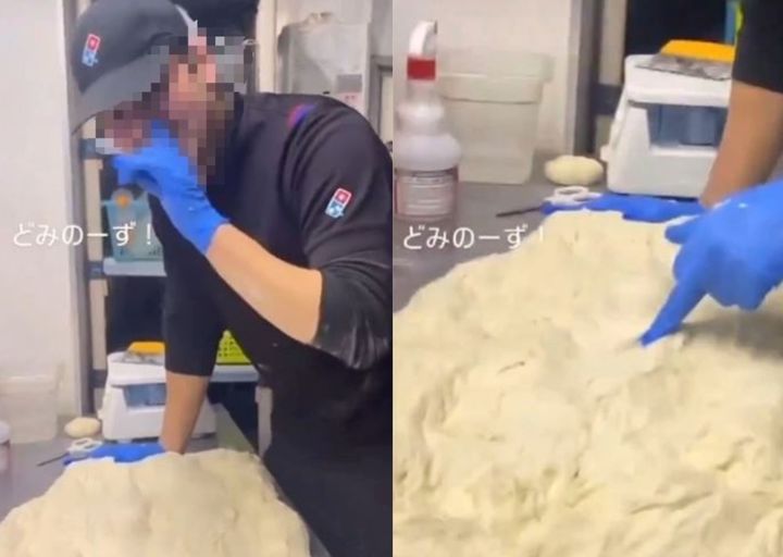 일본의 피자 브랜드 도미노피자 직원이 코를 판 손가락을 피자 반죽에 가져다 대는 영상이 확산하면서 '알바 테러' 논란이 일고 있다.  *재판매 및 DB 금지