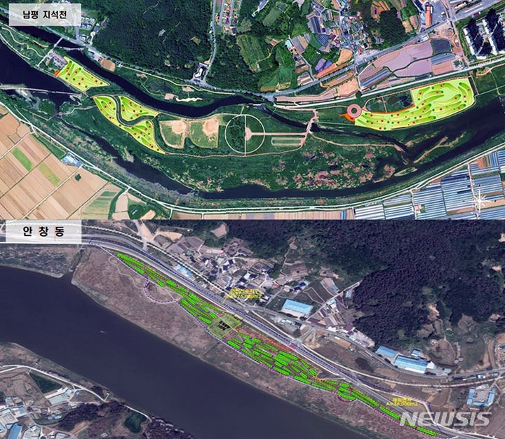 [나주=뉴시스] 전남 나주시가 2025년 9월 완공을 목표로 남평 지석천과 영강동 안창리 영산강 유휴부지 일원에 총 63홀 규모의 파크골프장을 조성한다. (지적도 이미지=나주시 제공) 2024.02.19. photo@newsis.com