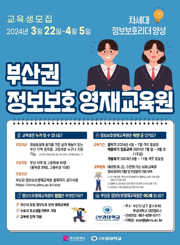 부산시, '정보보호영재교육원' 운영…"중고생 45명 모집"
