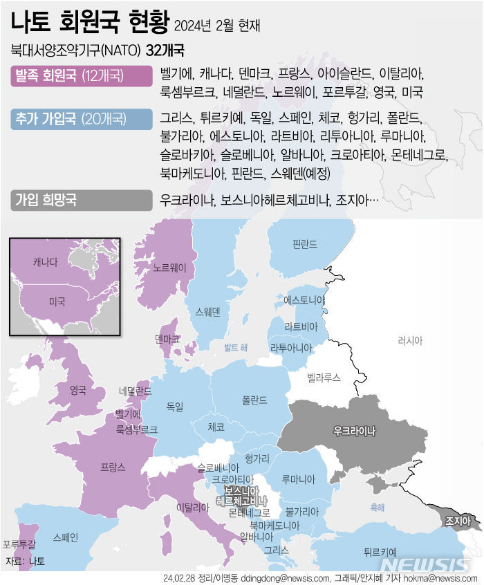 [서울=뉴시스] 헝가리 부다페스트 의회에서 스웨덴의 북대서양조약기구(NATO·나토) 가입안을 찬성 188명, 반대 6명으로 비준했다. 200년 넘는 비군사동맹 전통을 깨고 스웨덴은 사실상 나토 32번째 회원국이 됐다. (그래픽=안지혜 기자) hokma@newsis.com *재판매 및 DB 금지