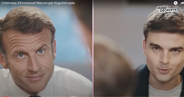 프랑스 유튜버 위고 트라베르(26)가 에마뉘엘 마크롱 프랑스 대통령을 인터뷰하고 있다.(사진 : 위고데크립트 유튜브 영상 캡처) *재판매 및 DB 금지