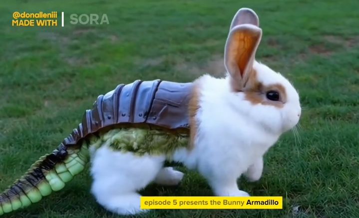생성형 인공지능(AI) 동영상 제작 서비스 소라(Sora)가 만든 토끼와 아르마딜로를 합성한 영상.(사진 : 오픈AI 틱톡 영상 캡처) *재판매 및 DB 금지