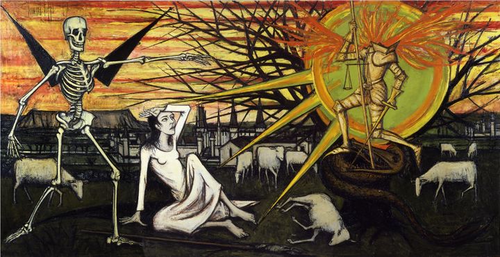 Bernard Buffet, Jeanne d'Arc - Les Voix, 1957, Huile sur toile, 210x400cm, © Bernard Buffet ADAGP, Paris - SACK, Seoul, 2024 *재판매 및 DB 금지