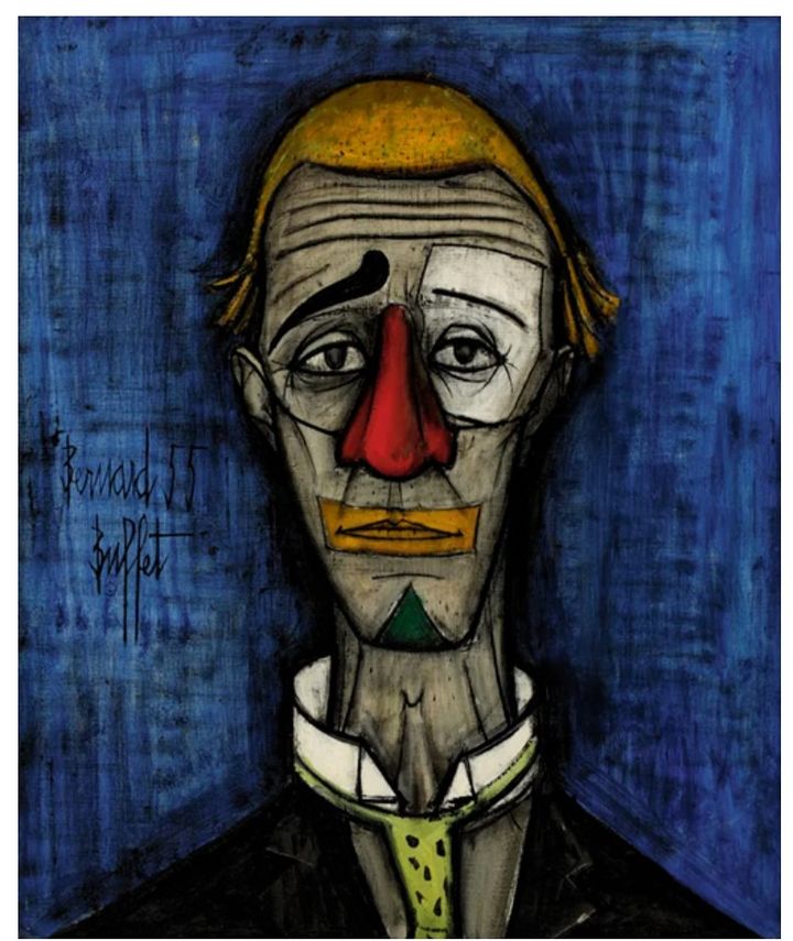 베르나르 뷔페 ‘광대의 얼굴(Tete de clown, 1955),’ Huile sur toile, 73x60cm, (C) Bernard Buffet *재판매 및 DB 금지