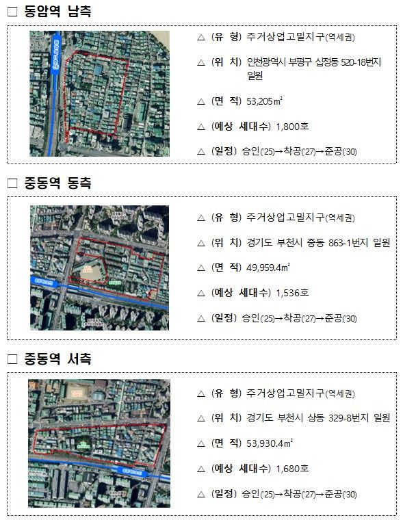 도심복합사업 신규 복합지구 3곳 사업 개요(자료 제공=국토부) *재판매 및 DB 금지