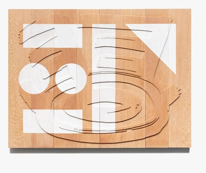 이슬기, 〈현판프로젝트 쿵쿵〉, 2024, 홍송, 단청, 140 x 180 x 4 cm *재판매 및 DB 금지