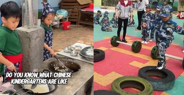 [서울=뉴시스] 아이들에게 빨래와 요리 등 실용적인 교육과 ‘군대식’ 훈련을 받는 중국 어린아이들의 모습이 소셜미디어에서 공개되면서 눈길을 끌었다(사진= 틱톡 갈무리) *재판매 및 DB 금지