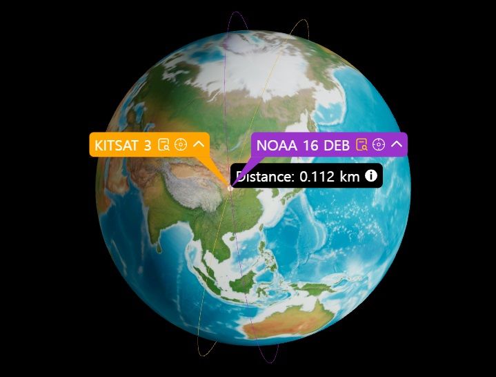 우주상황인식 플랫폼 운영업체인 스페이스맵은 '우리별 3호(KISAT 3)'와 NOAA-16의 잔해의 충돌 확률이 0.19% 수준이라고 밝혔다. (사진=스페이스맵 홈페이지 캡처) *재판매 및 DB 금지