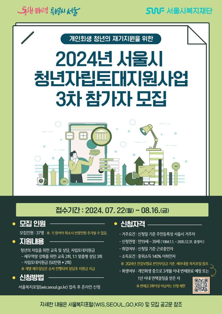 [서울=뉴시스]서울시 청년자립토대지원사업 3차 참가자 모집. 2024.07.22. (자료=서울시 제공) *재판매 및 DB 금지