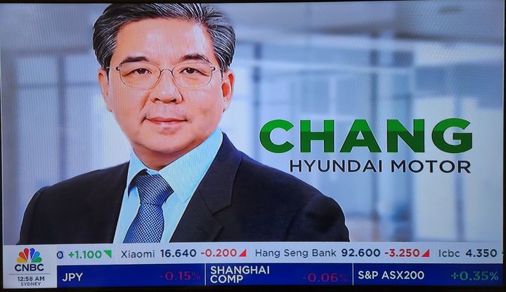 [사진=뉴시스] 미국 경제 방송 CNBC에 나온 장재훈 현대차 사장 모습. (사진=CNBC 방송 갈무리) 2024.08.01 photo@newsis.com *재판매 및 DB 금지