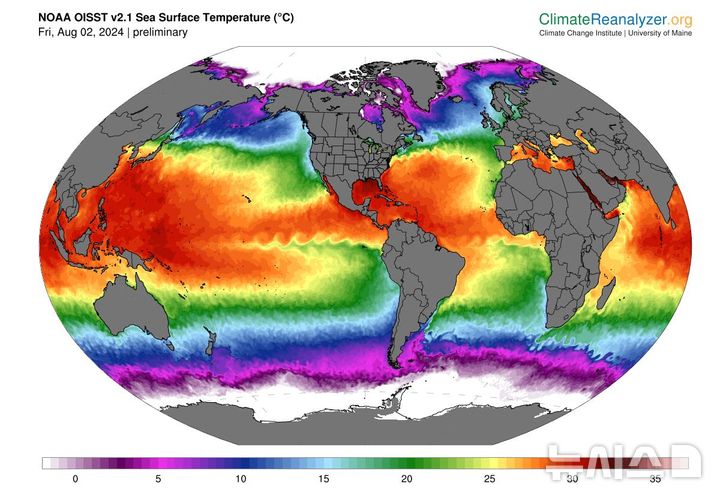 새계해수면온도(8월2일). (그래픽= NOAA 제공) *재판매 및 DB 금지