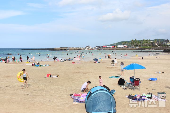 [제주=뉴시스] 양영전 기자 = 제주시 조천읍 신흥해수욕장을 찾은 피서객들이 즐거운 시간을 보내고 있다. (사진=뉴시스DB).