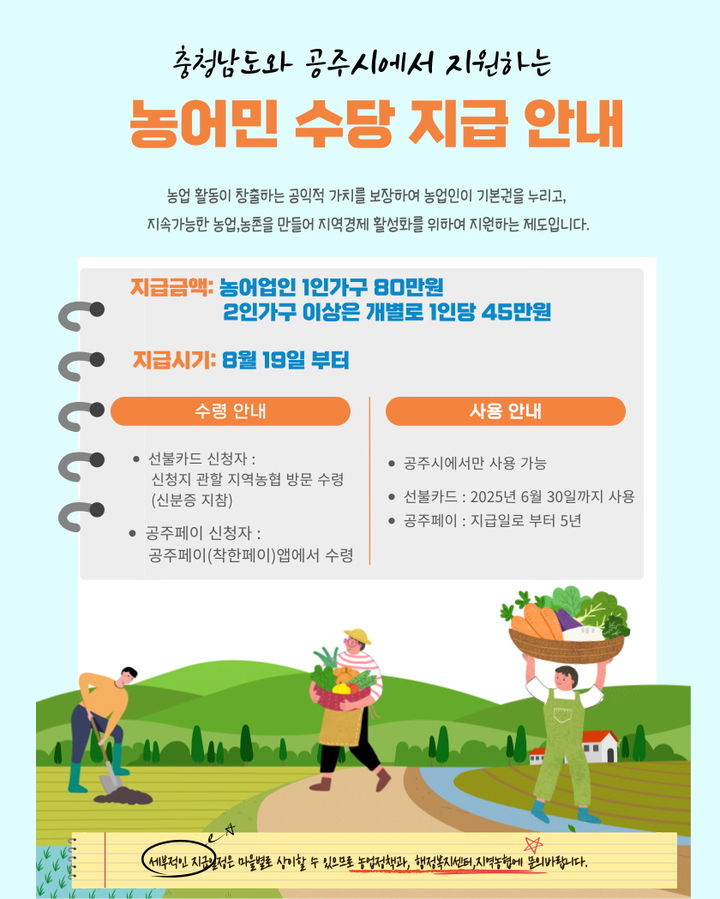 공주시, '농어민수당' 1만7268명에 최대 80만원 지급