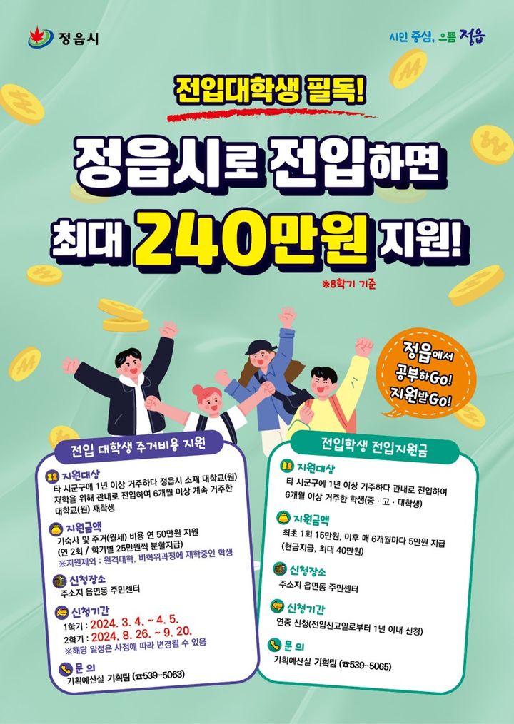 정읍시 전입 대학생 주거비 지원사업 신청 방법 자격 대상