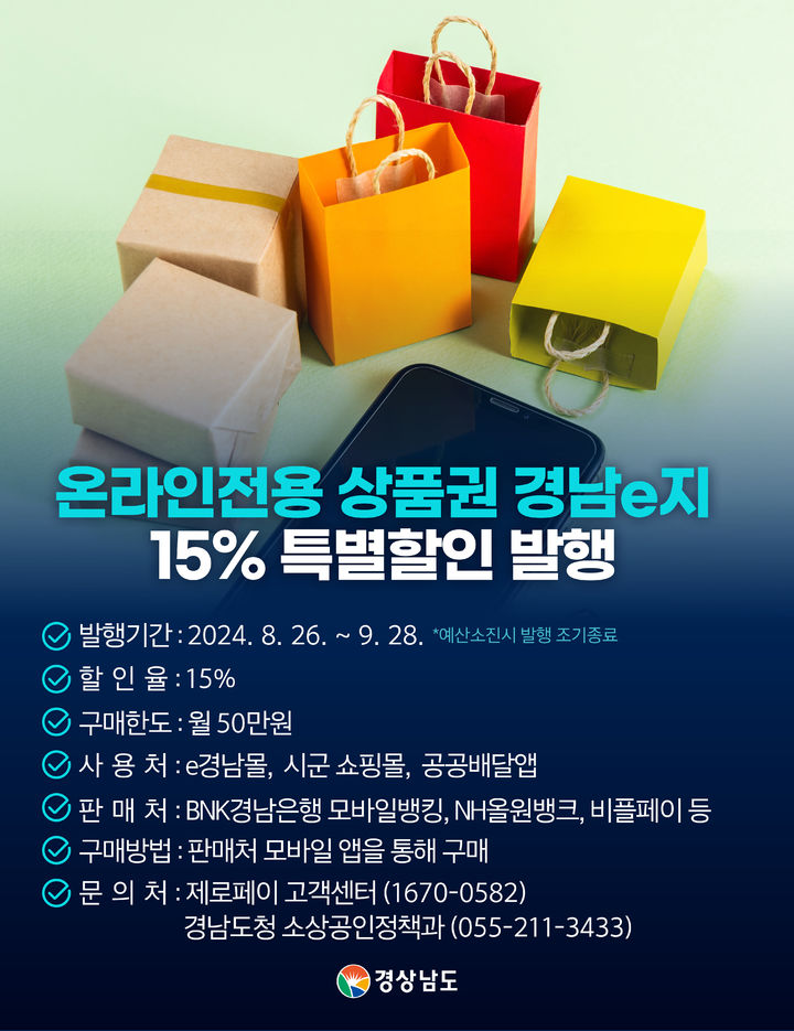 모바일 상품권 '경남e지', 22억 규모 발행…15% 특별할인