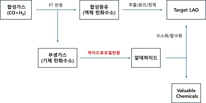 [울산=뉴시스] 합성가스로부터 LAO 생산 및 하이드로포밀화 반응 흐름도 *재판매 및 DB 금지