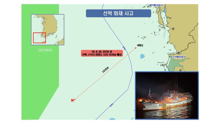 군산 먼바다서 조업 어선 화재…해경 승선원 12명 전원구조