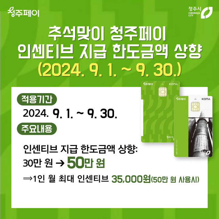 '추석맞이' 청주페이 9월 인센티브 한도액 30만원→50만원