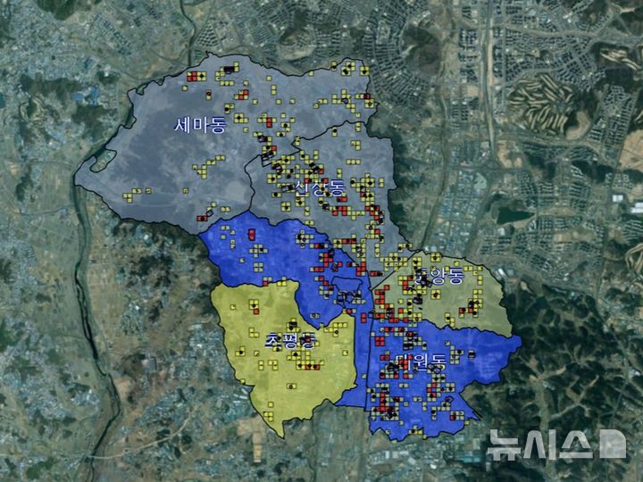 [오산=뉴시스] 오산시 금연구역 민원발생지역이 빨간색 점으로 표시된 모습. (사진=오산시 제공) 2024.09.06. photo@newsis.com 