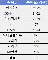 9월2~20일 외국인 순매도 상위 10대 종목. (자료=한국거래소) *재판매 및 DB 금지