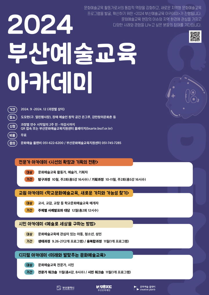 [부산=뉴시스] '2024 부산예술교육 아카데미' 포스터. (그림=부산문화재단 제공) 2024.09.25. photo@newsis.com *재판매 및 DB 금지