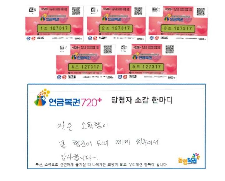 [서울=뉴시스] 27일 동행복권은 홈페이지를 통해 지난 24일 진행된 연금복권720+ 228회차 1·2등 당첨자의 인터뷰를 공개했다. (사진= 동행복권 홈페이지 캡처) *재판매 및 DB 금지