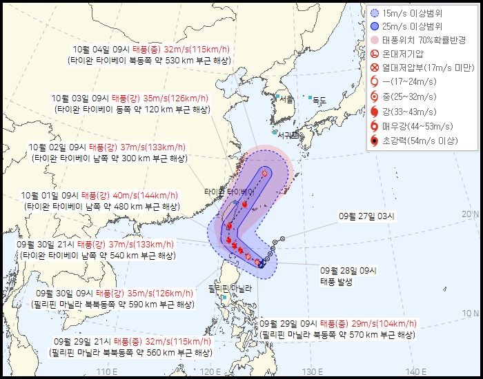 태풍 18호 끄라톤, 북상 예상…3~5일 많은 '비'