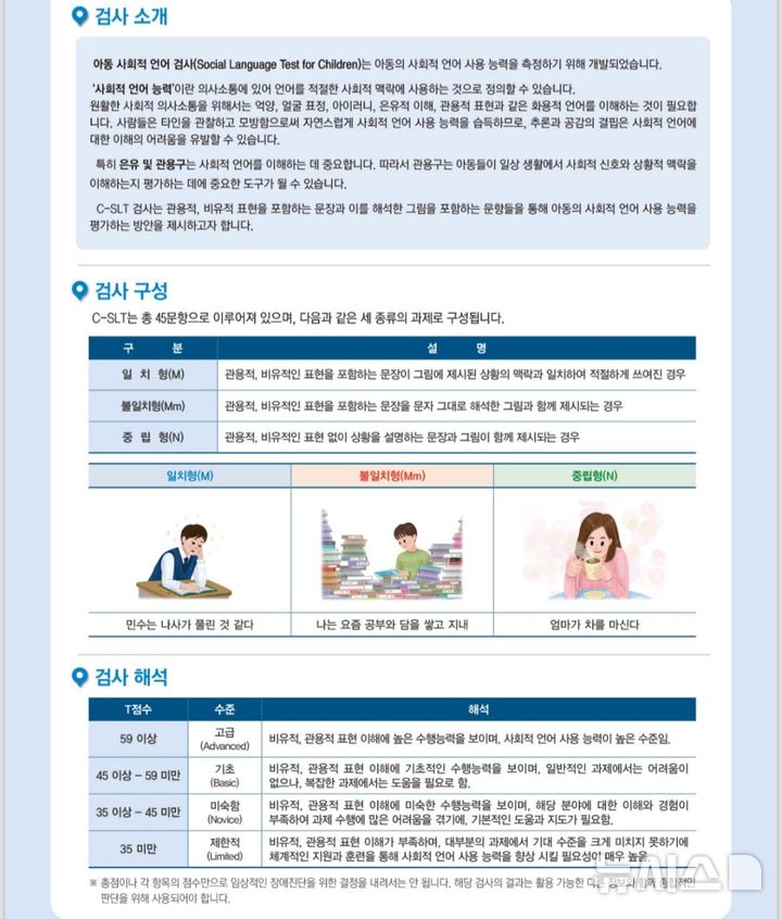 [서울=뉴시스]천근아 세브란스병원 소아정신과 교수가 아동이 사회적 상호작용을 하는 데 필요한 관용적 언어 능력을 평가하는 ‘아동 사회적 언어 검사(Social Language Test for Children: C-SLT)’를 국내에서 처음으로 개발했다. (이미지= 세브란스병원 제공) 2024.09.30. photo@newsis.com. 