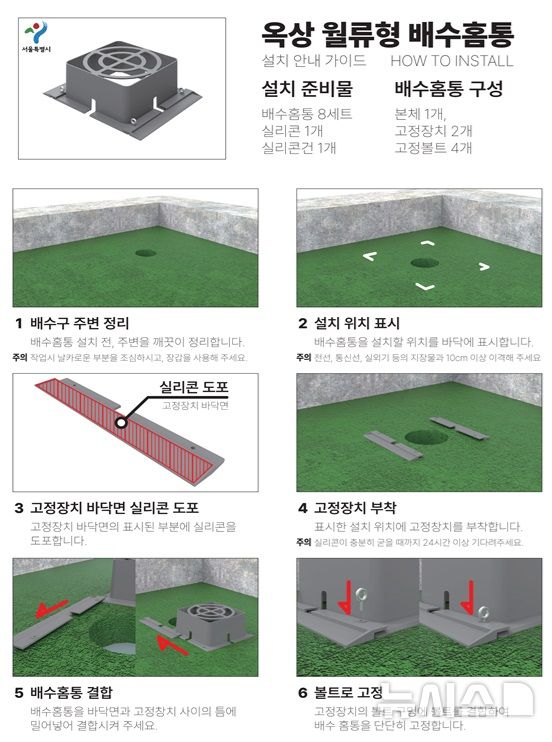 [서울=뉴시스]서울시는 집중호우 시 건물 옥상에 빗물을 담아 도시 침수를 예방할 수 있는 '10㎝ 월류형 배수 홈통 설치 가이드라인'을 전국 최초로 마련했다고 4일 밝혔다. (사진=서울시 제공). 2024.11.04. photo@newsis.com 