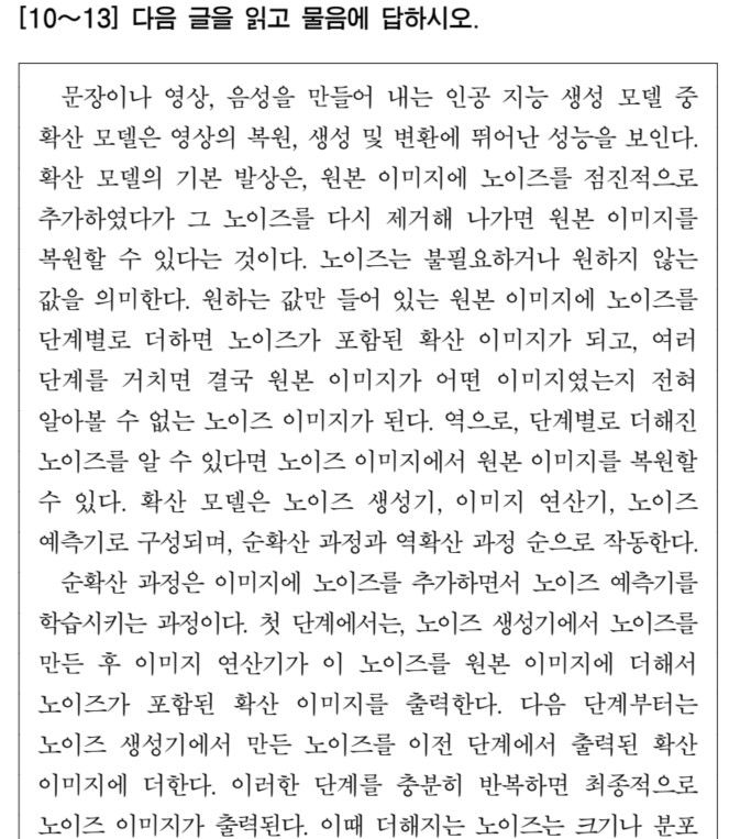 [세종=뉴시스] 2025학년도 대학수학능력시험 국어 영역 10~13번 지문 중 일부. 노이즈 표현이 45번 반복돼 기재됐다. (사진=한국교육과정평가원 홈페이지 갈무리). 2024.11.14. photo@newsis.com *재판매 및 DB 금지