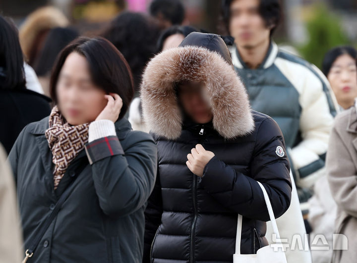 [서울=뉴시스] 김명년 기자 = 추위가 이어진 19일 오전 서울 종로구 세종대로사거리에서 두꺼운 옷차림을 한 시민들이 발걸음을 옮기고 있다. 2024.11.19. kmn@newsis.com