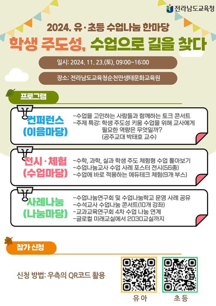 [무안=뉴시스] 2024 유·초등 수업나눔 한마당 포스터. (포스터 = 전남교육청 제공). 2024.11.20. photo@newsis.com *재판매 및 DB 금지