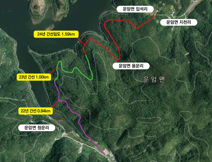 [임실=뉴시스] 22일 개통된 임실군 운암면 '청운~지천간 간선임도' 위치도. *재판매 및 DB 금지