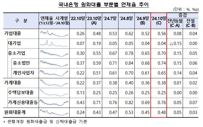 10월 은행 연체율 0.48%…전월대비 0.03%p 상승