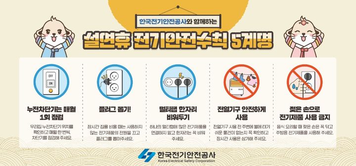 [세종=뉴시스]전기 안전 수칙 5계명 그래픽이다.(사진=한국전기안전공사 제공) *재판매 및 DB 금지